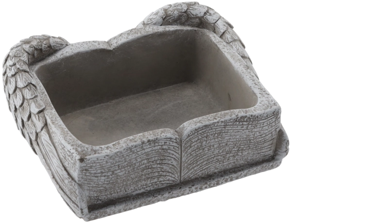 Cementowy cmentarny kwietnik w kształcie księgi ze skrzydłami, szary 22 × 18 × 9,5 cm