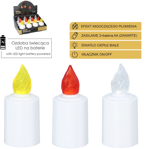 Świeca LED do lampionu z migoczącym płomieniem 10,5 cm – mix kolorów