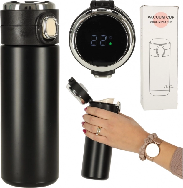 Kubek termiczny z ustnikiem i wyświetlaczem LED 420 ml czarny