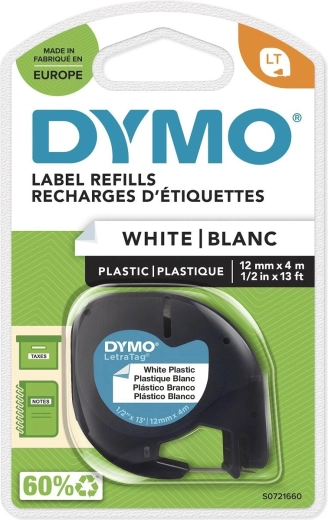 Taśma DYMO LetraTag, plastikowa 12 mm × 4 m, biała
