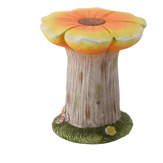 Ogrodowy stojak na donicę z pomarańczowym kwiatem