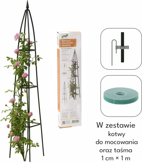 Ogrodowa pergola obeliskowa piramida 31 × 31 × 200 cm z kotwami