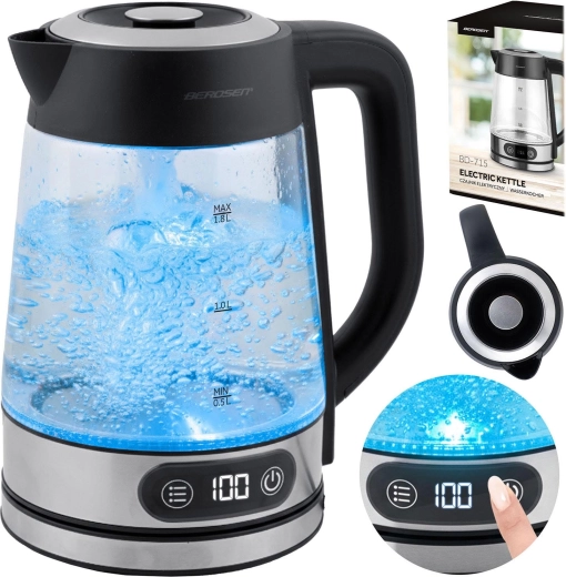 Szklany czajnik elektryczny z regulacją temperatury 1,8 l 2200 W BERDSEN