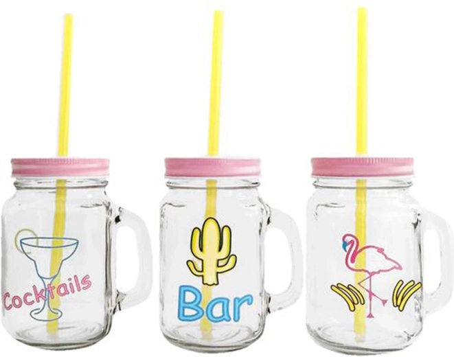 Szklanka Mason z wieczkiem i słomką 450 ml – lato