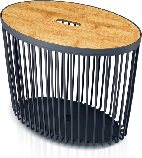 Uniwersalny owalny kosz z bambusową pokrywą 56,8 cm, antracyt