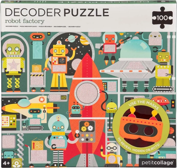 Petit Collage puzzle roboty z maską dekodującą, 100 elementów