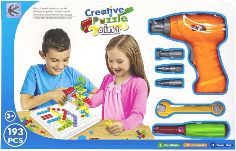 Konstrukcyjne puzzle z zestawem narzędzi – 193 elementy