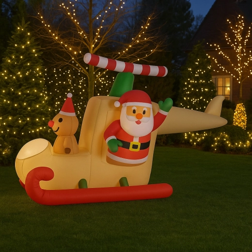 Nadmuchiwany Mikołaj w saniach z LED, 160 cm