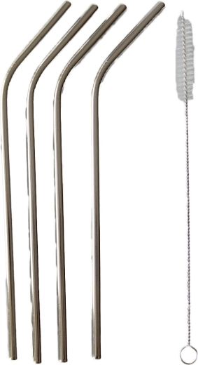 Zakrzywione metalowe słomki ze stali nierdzewnej 21,5 cm (4 szt.) z szczoteczką do czyszczenia