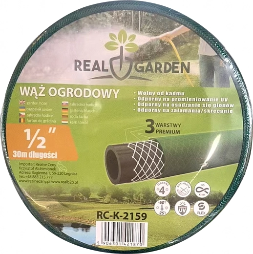 Wąż ogrodowy 30 m, 1/2", 3-warstwowy, elastyczna i wytrzymała guma