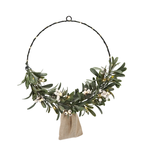 Świąteczny wieniec z jemiołą 40 cm z oświetleniem LED