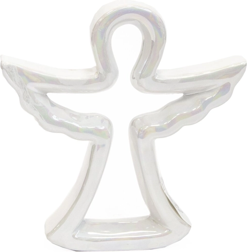 Dekoracyjny ceramiczny anioł perłowo biały 21 cm