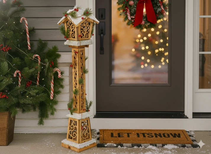 Świąteczna drewniana latarnia LED 85 cm, brązowa