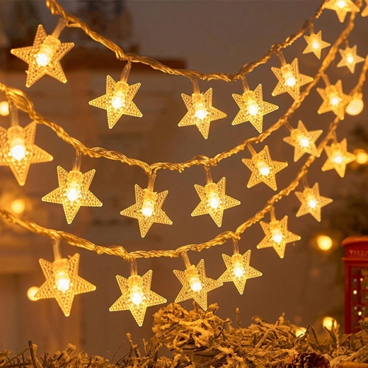 Świąteczna girlanda świetlna z gwiazdkami, 100 LED, ciepła biel, 10 m