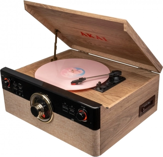 Gramofon AKAI z Bluetooth, odtwarzaczem CD, kasetą i radiem FM