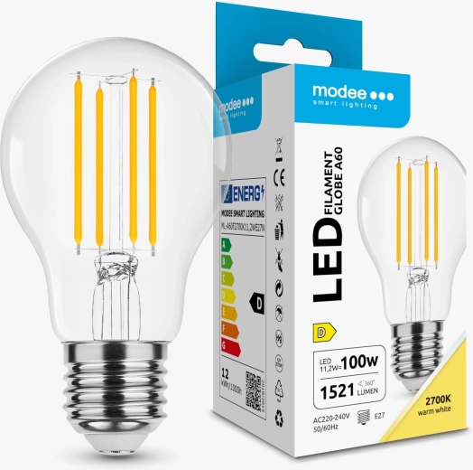 Modee Smart Lighting LED żarówka filamentowa Globe A60 E27 11,2 W ciepła biel