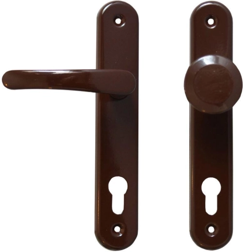Klamka drzwiowa MICHAELA z klamką i stałą gałką, brązowa, do wkładki 90 mm