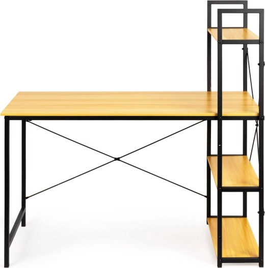 Drewniane biurko komputerowe z loftowymi półkami