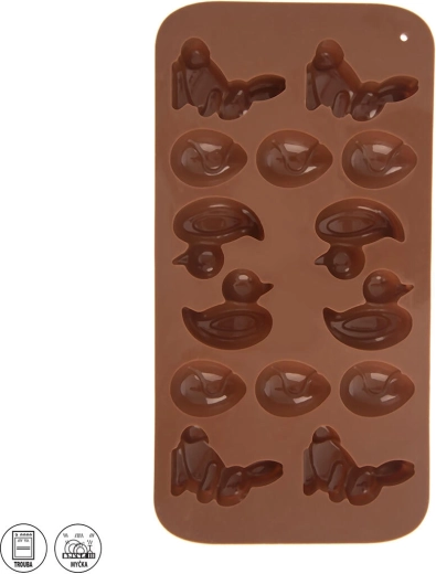 Silikonowa forma Wielkanoc – zajączki, kaczuszki i jajeczka, 14 szt., brązowa