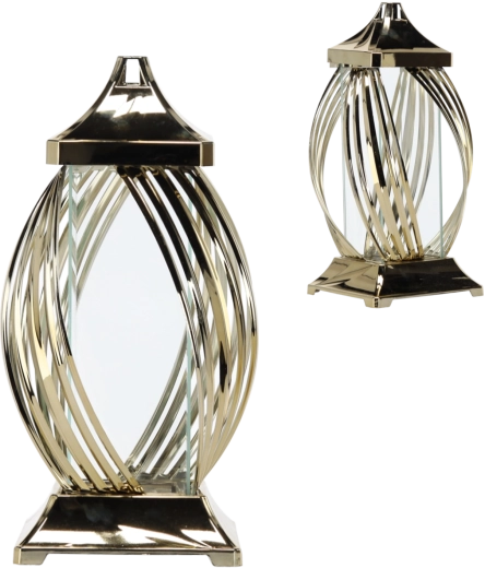 Metalowy lampion 40 cm z dekoracyjną wstążką – złoty lub srebrny