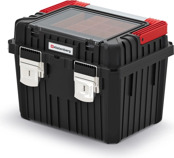 Skrzynia na narzędzia HEAVY z metalową rączką i zamkami, 445 × 360 × 337 mm, czarna