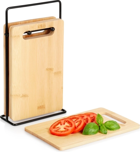 bambusowa deska do krojenia ze stojakiem 22 × 14 cm, zestaw 5 szt.