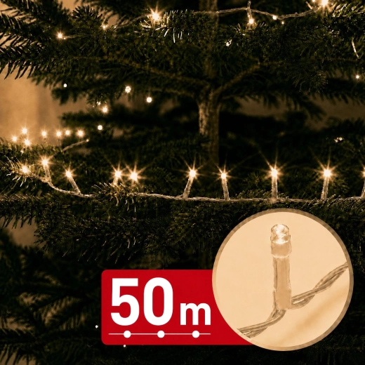 Łańcuch świetlny LED 50 m z 1000 diodami LED w ciepłej bieli