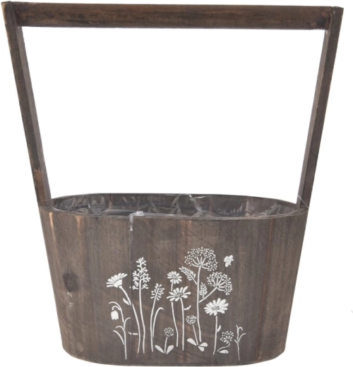 Drewniana osłonka na doniczkę MEADOW brązowa prostokątna 20 × 14 × 27 cm