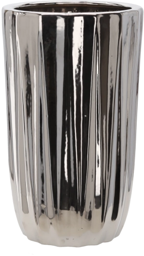 Ceramiczna osłona na donicę srebrna, prążkowana 24,5 × 24,5 × 41,5 cm