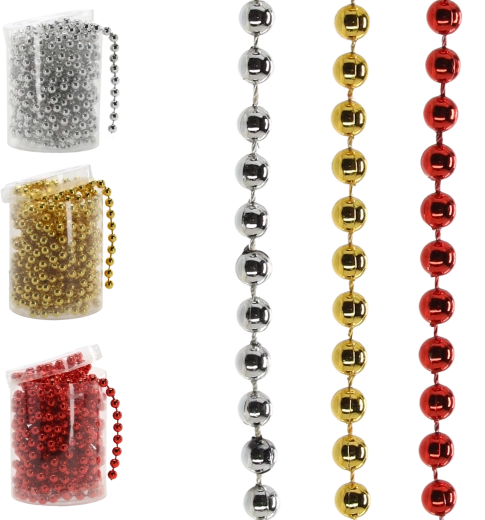 Świąteczna girlanda koralikowa 5 m – czerwona, złota i srebrna