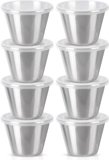 Nierdzewne miseczki na sosy z pokrywkami 70 ml - 8 szt.