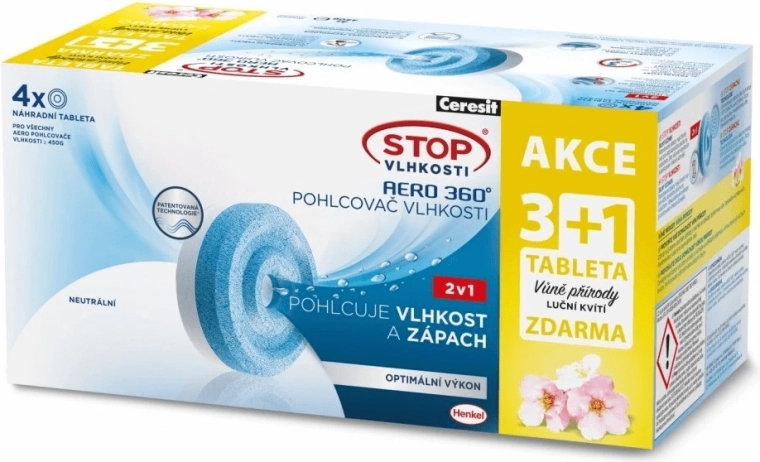 Ceresit Stop Wilgoci AERO 360° tabletki wymienne 2w1, 3× neutralne + 1× kwiaty łąkowe