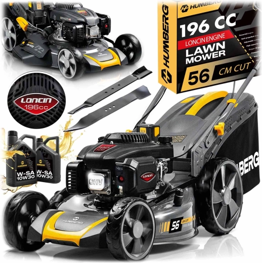 Kosiarka spalinowa z napędem 56 cm LONCIN 196 ccm, kosz 70 l + olej Humberg HM-602