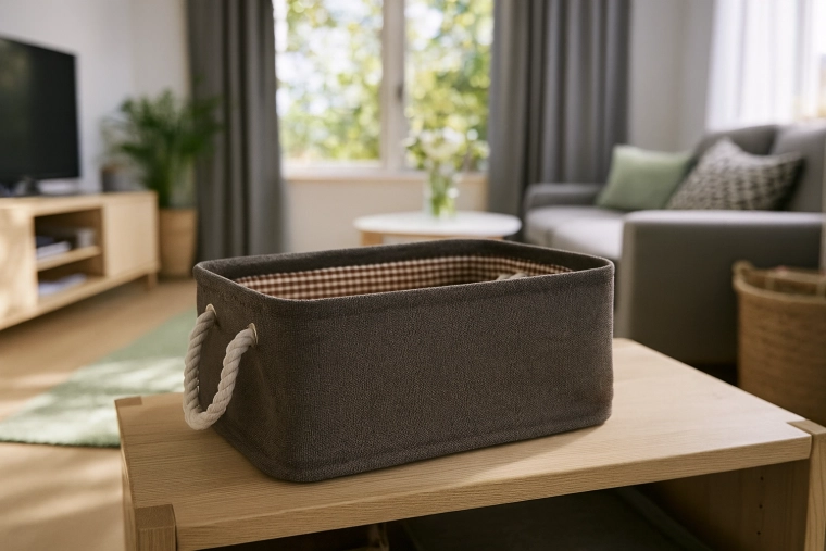 Tekstylny kosz do przechowywania z linianymi uchwytami 22 × 32 × 14 cm – brązowy