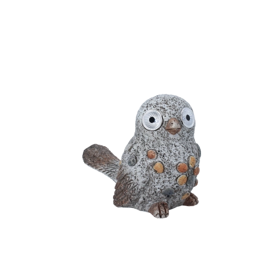 Ozdobna figurka ptaszka ogrodowego z oczami LED