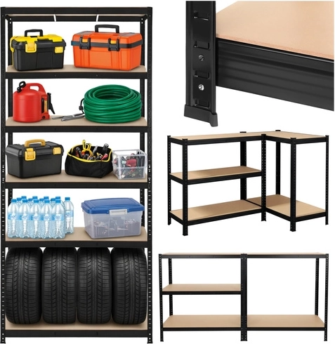 Metalowy regał do warsztatu i garażu 220 × 100 × 45 cm, 5 półek, udźwig 1000 kg, BIGSTREN – czarny