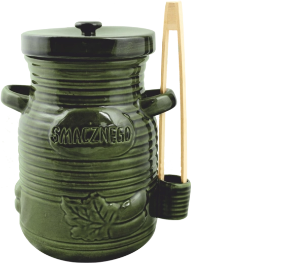 Ceramiczny pojemnik na ogórki kiszone 3,5 l ze szczypcami, zielony