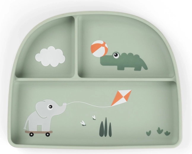 Done by Deer przyssawkowy dzielony talerz Stick&Stay Playground zielony