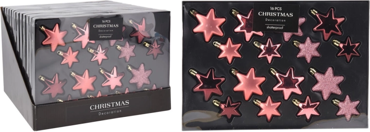 Świąteczne ozdoby gwiazdy różowe mix 16 szt.