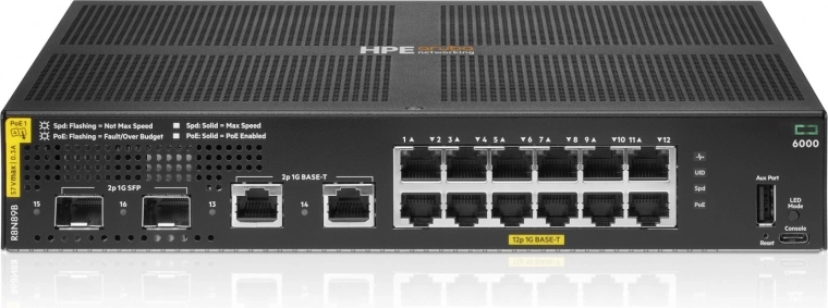 Aruba Networking CX 6000 zarządzalny przełącznik 12× Gigabit PoE+ (Class 4) + 2× Gigabit + 2× SFP, 139 W (R8N89B)