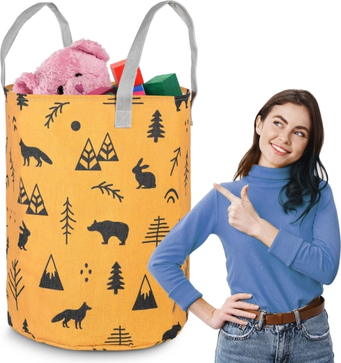 Tekstylny kosz na zabawki NUKIDO – żółty, wielkopojemny