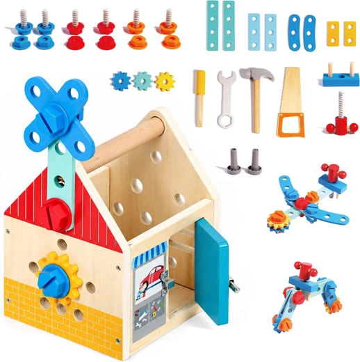 Drewniany domek z narzędziami do majsterkowania ECOTOYS