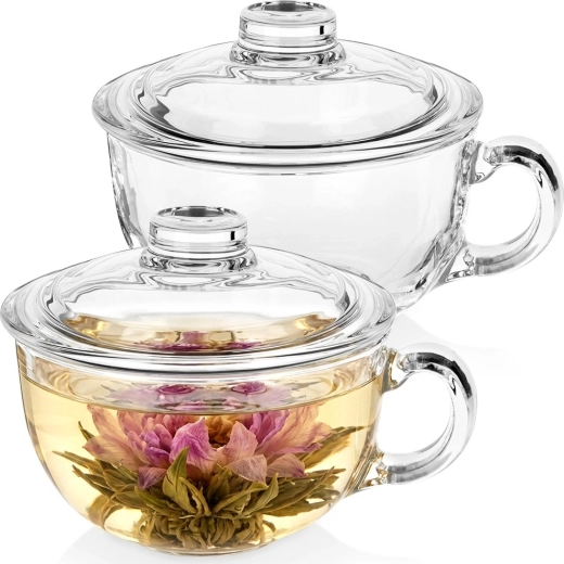 Szklane kubki z pokrywką 520 ml – zestaw 2 szt.