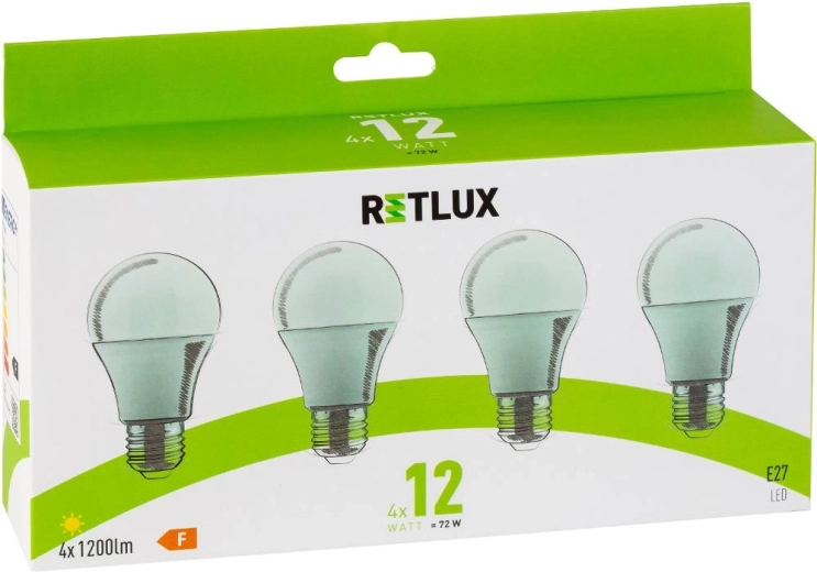 Żarówka LED RETLUX A60 E27 12 W, ciepła biel – 4 szt.