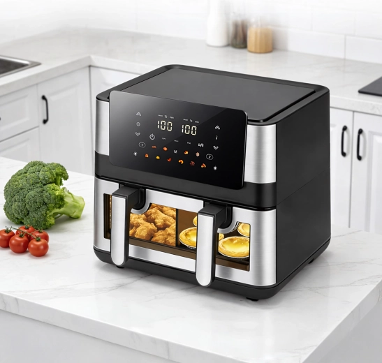 Frytkownica beztłuszczowa air fryer z dwoma koszami 8 l (4+4 l) 2000 W, 12 programów