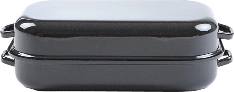 Emaliowana brytfanna z pokrywą 35 × 24 cm, gładka powierzchnia