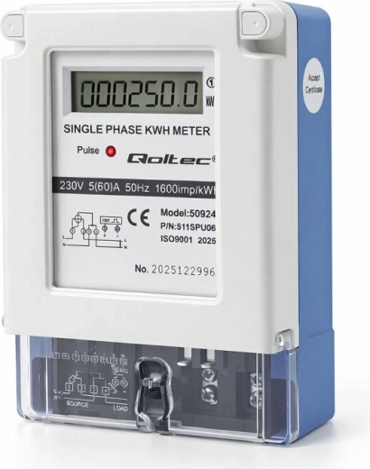 Qoltec jednofazowy licznik zużycia energii 230 V 5(60) A LCD