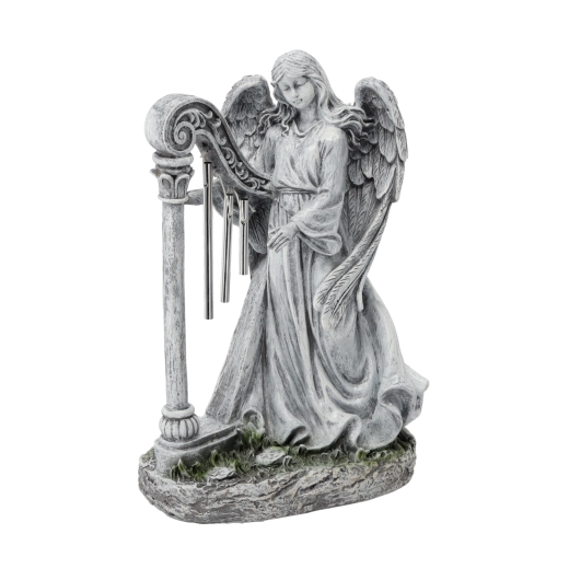 Figurka anioła z harfą 26 × 15,5 × 39 cm, szara