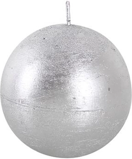 Rustykalna okrągła świeca 8 cm srebrna