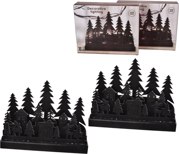 Drewniany świecznik LED Domek/Drzewo czarny 30 × 6 × 24 cm